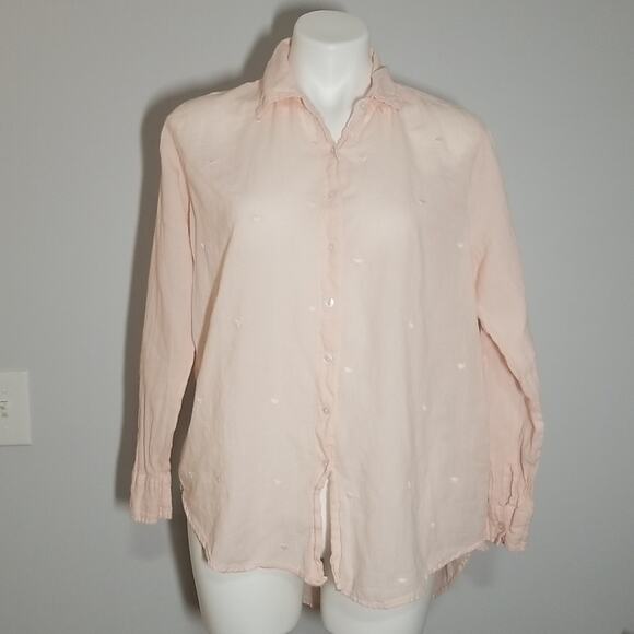 Sundry Light Pink Gauze Cotton Button Down Shirt with Hearts - Picture 1 of 7